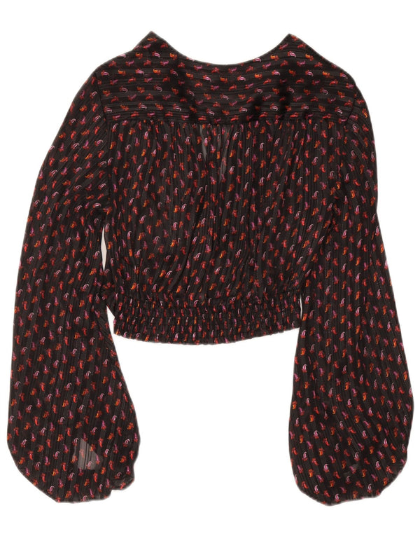 Zara Γυναικεία μακρυμάνικη μπλούζα Crop Top UK 12 Medium Black Paisley