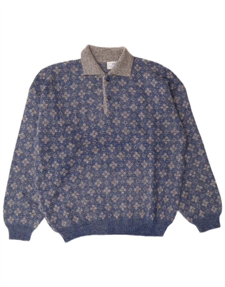 Ανδρικό πουλόβερ με λαιμόκοψη Umberto Severi IT 52 μεγάλο μπλε λουλουδάτο