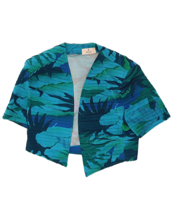 Vintage Womens Crop Open Cardigan Top 10 Small Blue Floral Silk