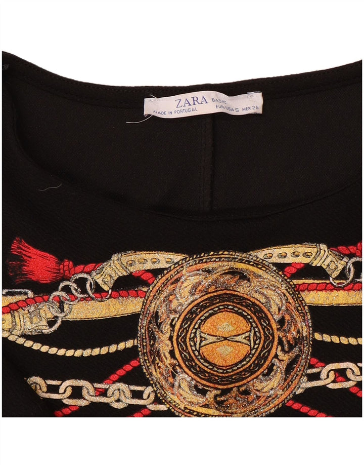 ZARA Womens Abstract Pattern 3/4 Sleeve A-Line Dress UK 10 Small Black