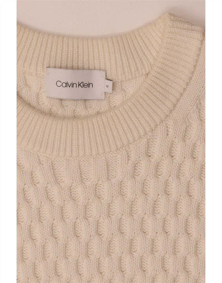 Calvin Klein Ανδρικό πουλόβερ με λαιμόκοψη, μεσαίο λευκό βαμβακερό