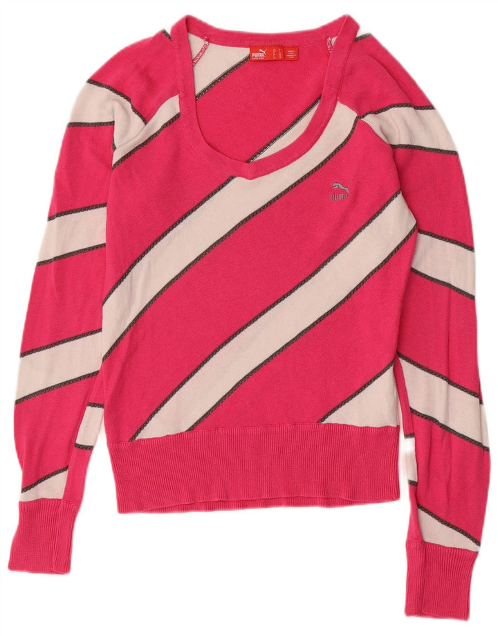 PUMA Γυναικείο πουλόβερ με λαιμόκαυστο UK 10 Small Pink Colourblock