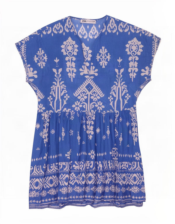 Zara Womens Kaftan Dress UK 14 Medium Blue Paisley