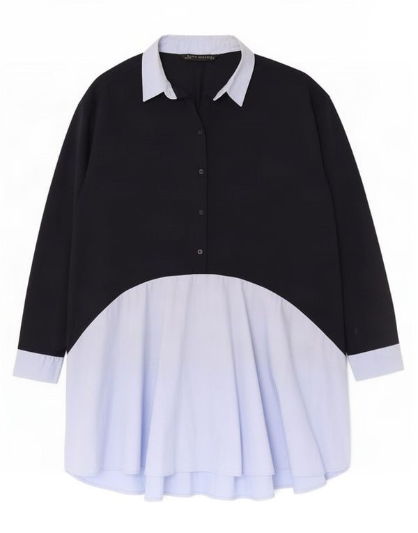 Zara Γυναικείο πουλόβερ πουκάμισο UK 16 Large Navy Blue Colourblock