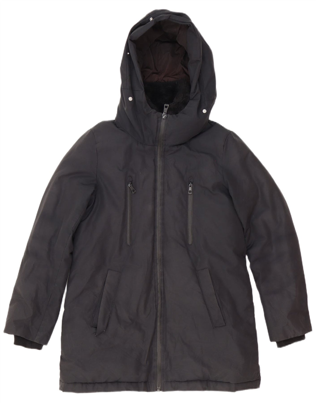Zara Γυναικείο μπουφάν Parka με κουκούλα UK 6 XS μαύρο πολυεστέρα