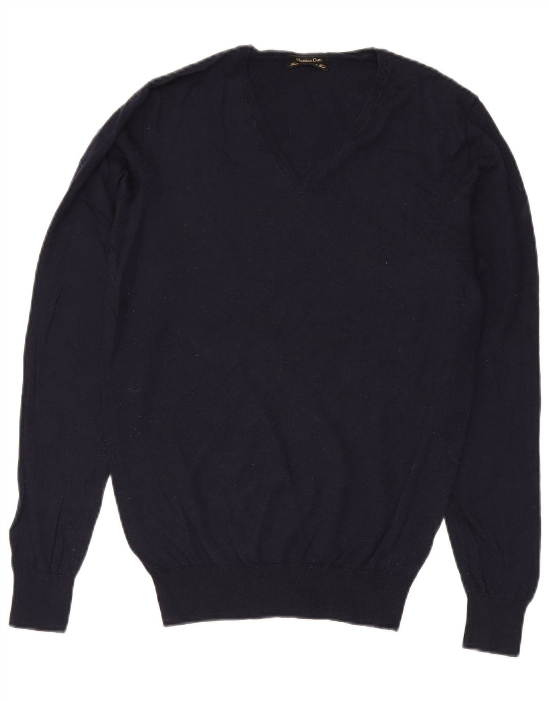 Massimo Dutti Ανδρικό πουλόβερ με λαιμόκοψη με λαιμόκοψη μεγάλο μπλε ναυτικό