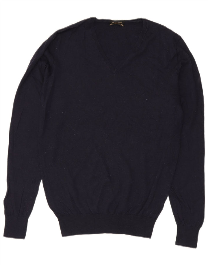 Massimo Dutti Ανδρικό πουλόβερ με λαιμόκοψη με λαιμόκοψη μεγάλο μπλε ναυτικό