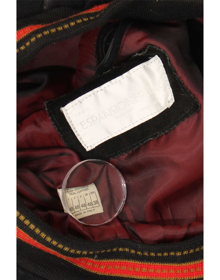 Vintage Ανδρικό Suede Bomber Jacket IT 48 Medium μαύρο ριγέ δέρμα
