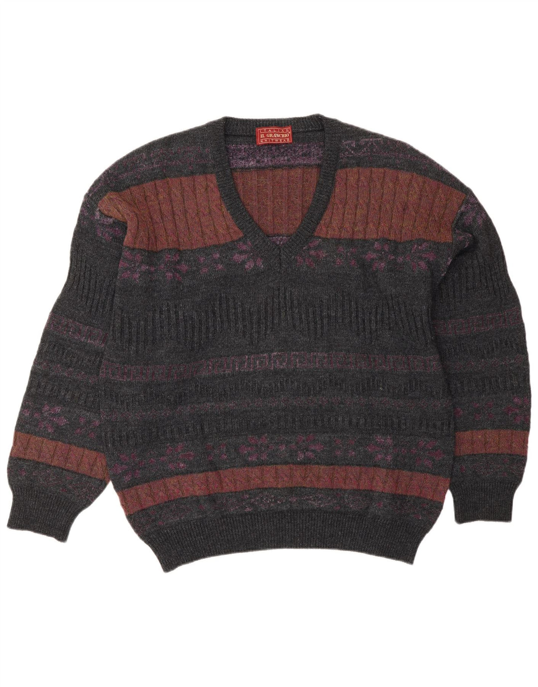 Il Granchio Ανδρικό πουλόβερ με λαιμόκοψη σε σχήμα V Large Grey Fair Isle