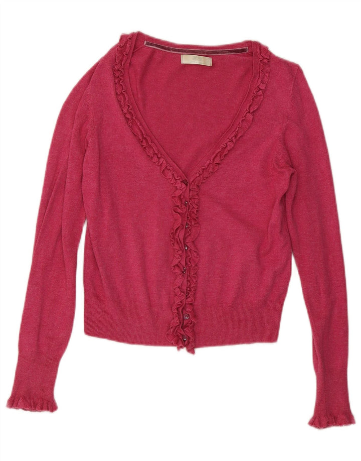 Marks & Spencer Γυναικείο Crop Ruffle Ζακέτα μπροστά UK 8 Small Pink