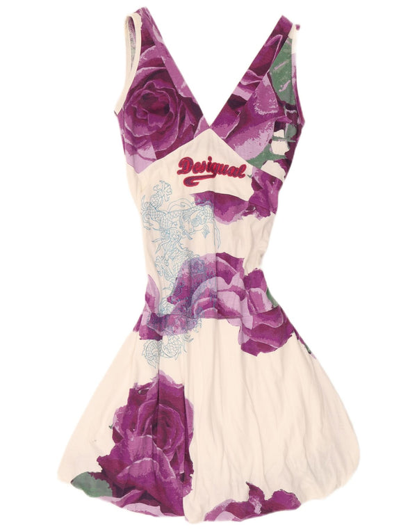 Desigual Γυναικείο γραφικό αμάνικο φόρεμα UK 12 Medium White Floral