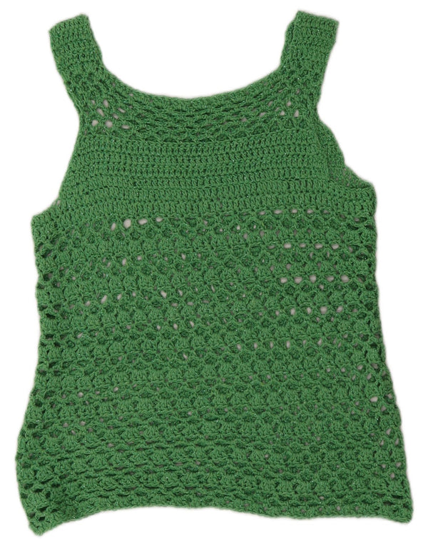 Vintage γυναικείο γιλέκο See Through Crochet Top UK 12 Medium Green