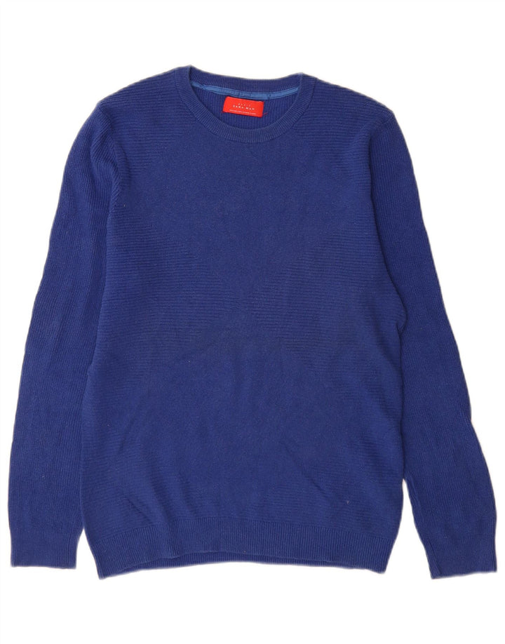 Ανδρικό πουλόβερ Zara Crew Neck Jumper Μικρό Μπλε Βαμβακερό