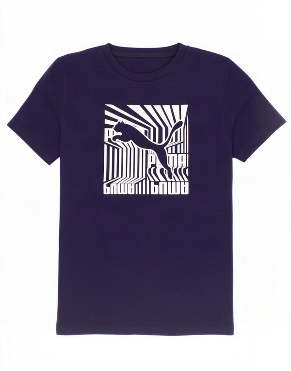 Puma Boys Graphic T-Shirt Top 9-10 Years Navy Blue Cotton