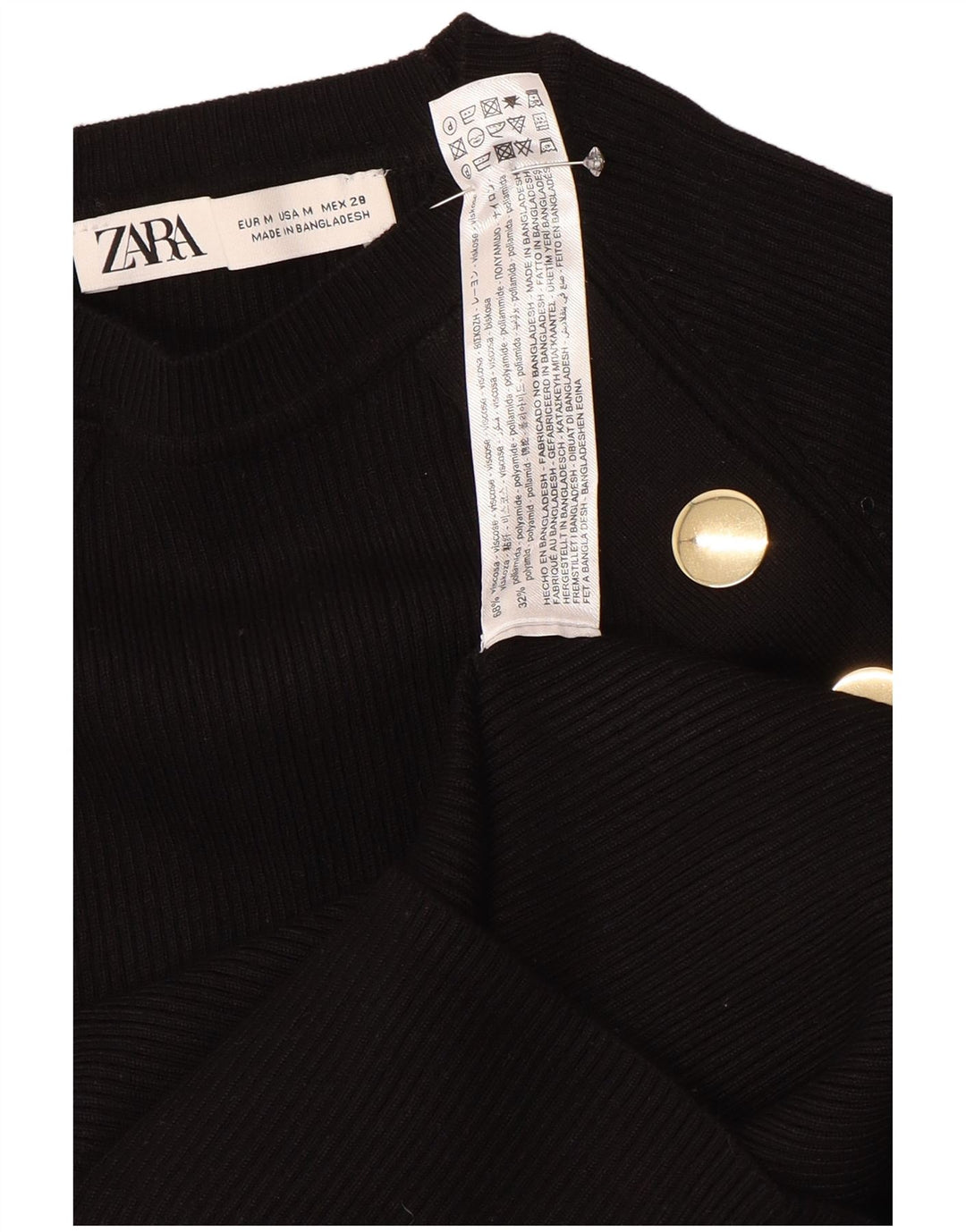 Zara Γυναικείο Crop Top μακρυμάνικο UK 12 μεσαία μαύρη βισκόζη