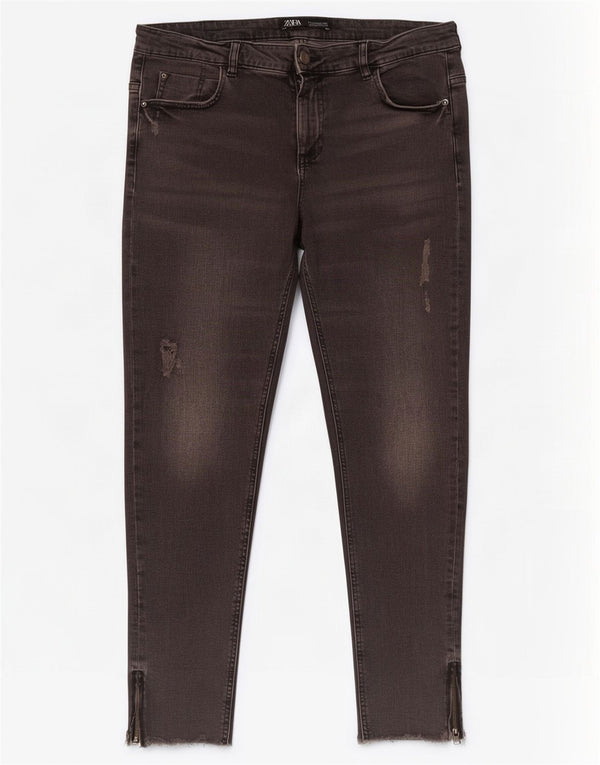 Zara Womens Distressed Skinny Jeans EU 44 XL W34 L28 Μαύρο