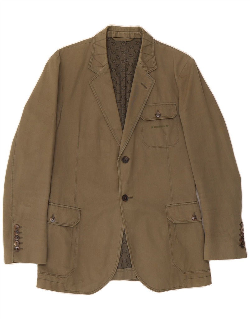 GUCCI Mens 2 Button Blazer Jacket IT 48 Medium Khaki Cotton Vintage Gucci and Second-Hand Gucci from Messina Hembry 