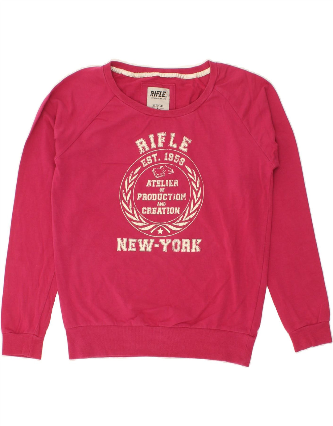 RIFLE Womens Graphic Sweatshirt Jumper UK 12 Medium Pink Cotton Vintage Rifle and Second-Hand Rifle from Messina Hembry 