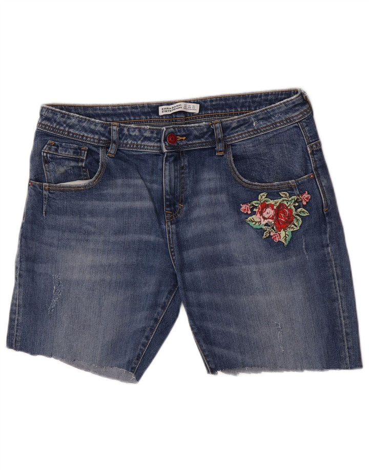 Zara Γυναικείο τζιν σορτς EU 40 Medium W30 Blue Floral