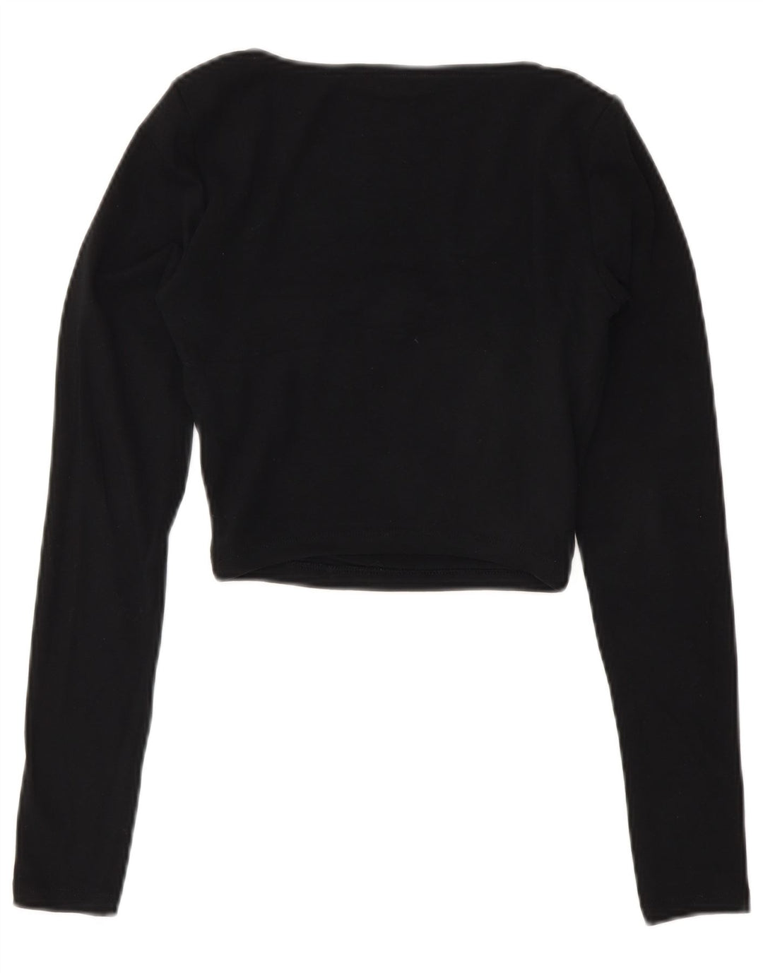 Zara Womens Crop Top Long Sleeve UK 8 Small Black Cotton