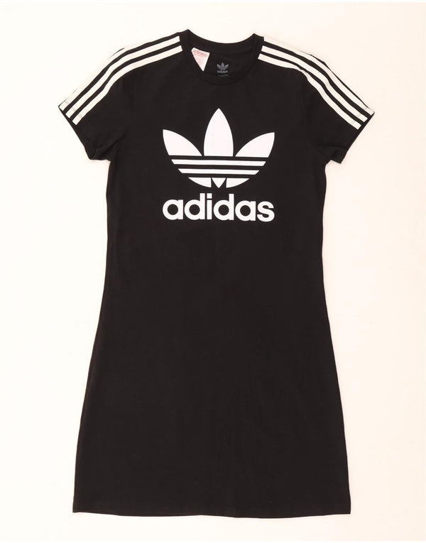 ADIDAS Girls Graphic T-Shirt Φόρεμα 14-15 ετών Μαύρο Βαμβακερό