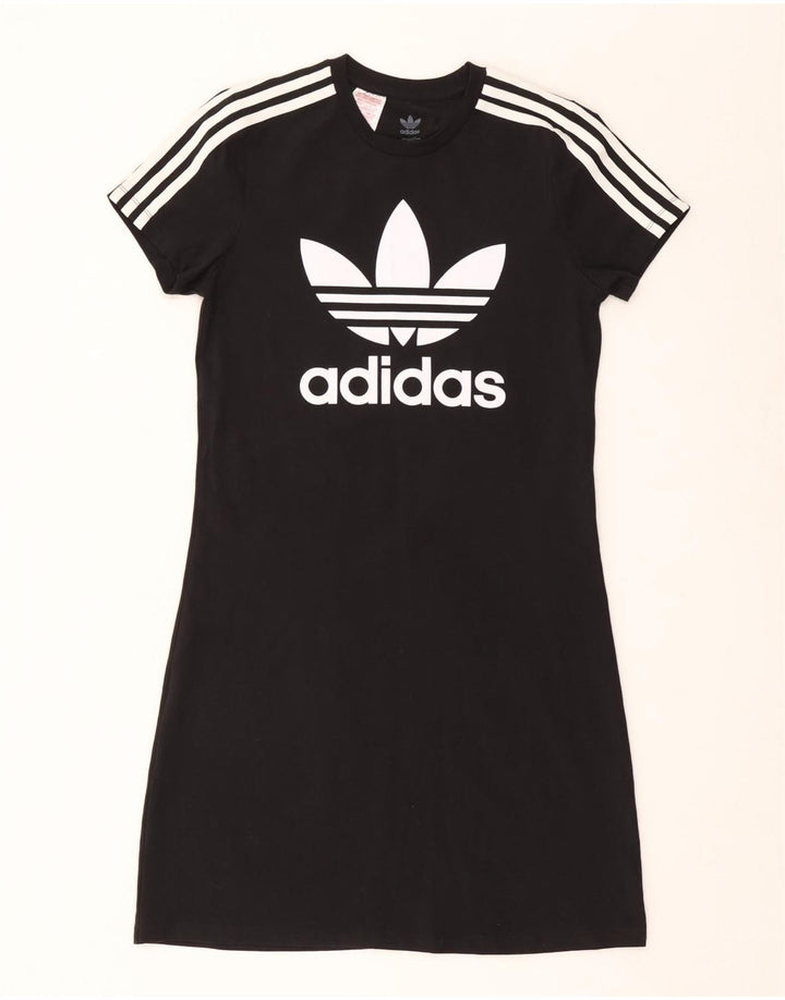 ADIDAS Girls Graphic T-Shirt Φόρεμα 14-15 ετών Μαύρο Βαμβακερό