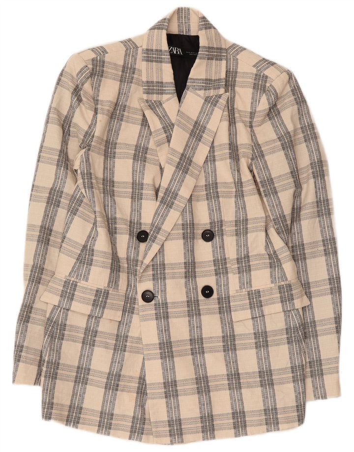 Zara Ανδρικό Μπλέιζερ Διπλό Μπουφάν UK 38 Medium Beige Check Acetate