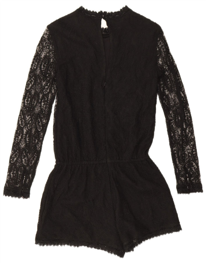 Zara Γυναικείο μακρυμάνικο Playsuit UK 10 Small Black Paisley Polyester
