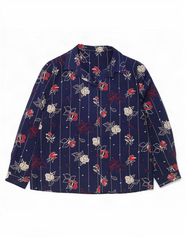 Vintage γυναικείο πουκάμισο UK 12 Medium Navy Blue Floral