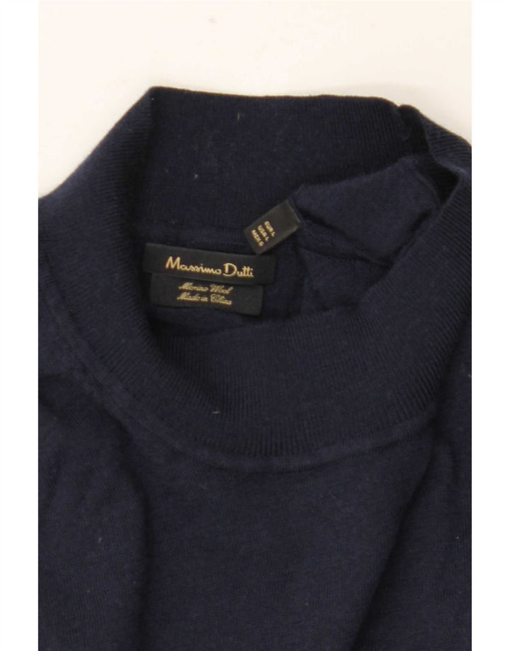 Ανδρικό πουλόβερ με λαιμό χελώνα Massimo Dutti Μεγάλο μπλε ναυτικό μαλλί Merino