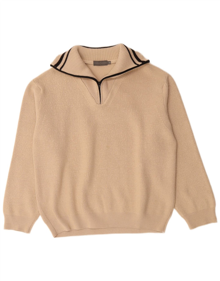 Ανδρικό πουλόβερ με φερμουάρ VINTAGE IT 52 Μεγάλο μπεζ μαλλί Merino