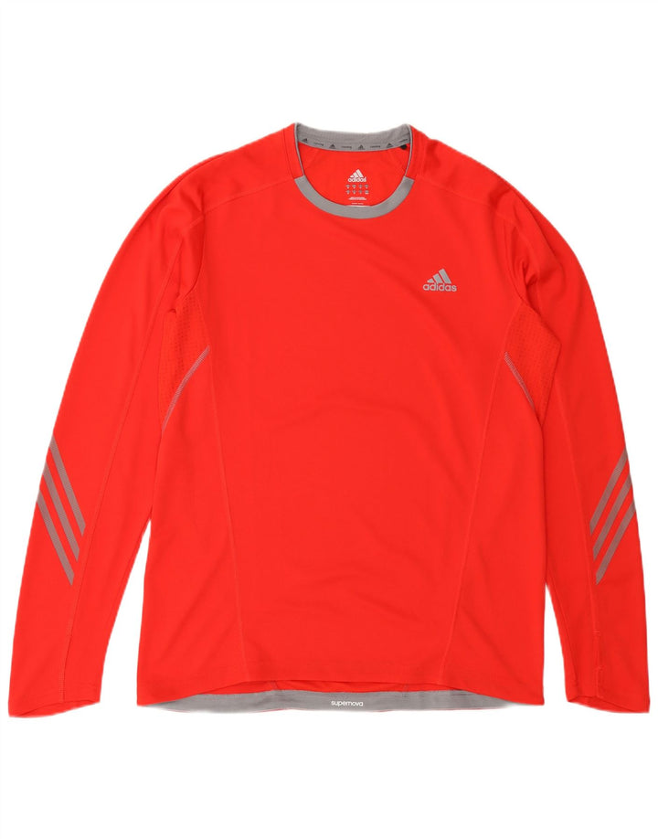 ADIDAS Mens Climalite Top Μακρύ μανίκι Μεσαίο κόκκινο πολυεστέρας