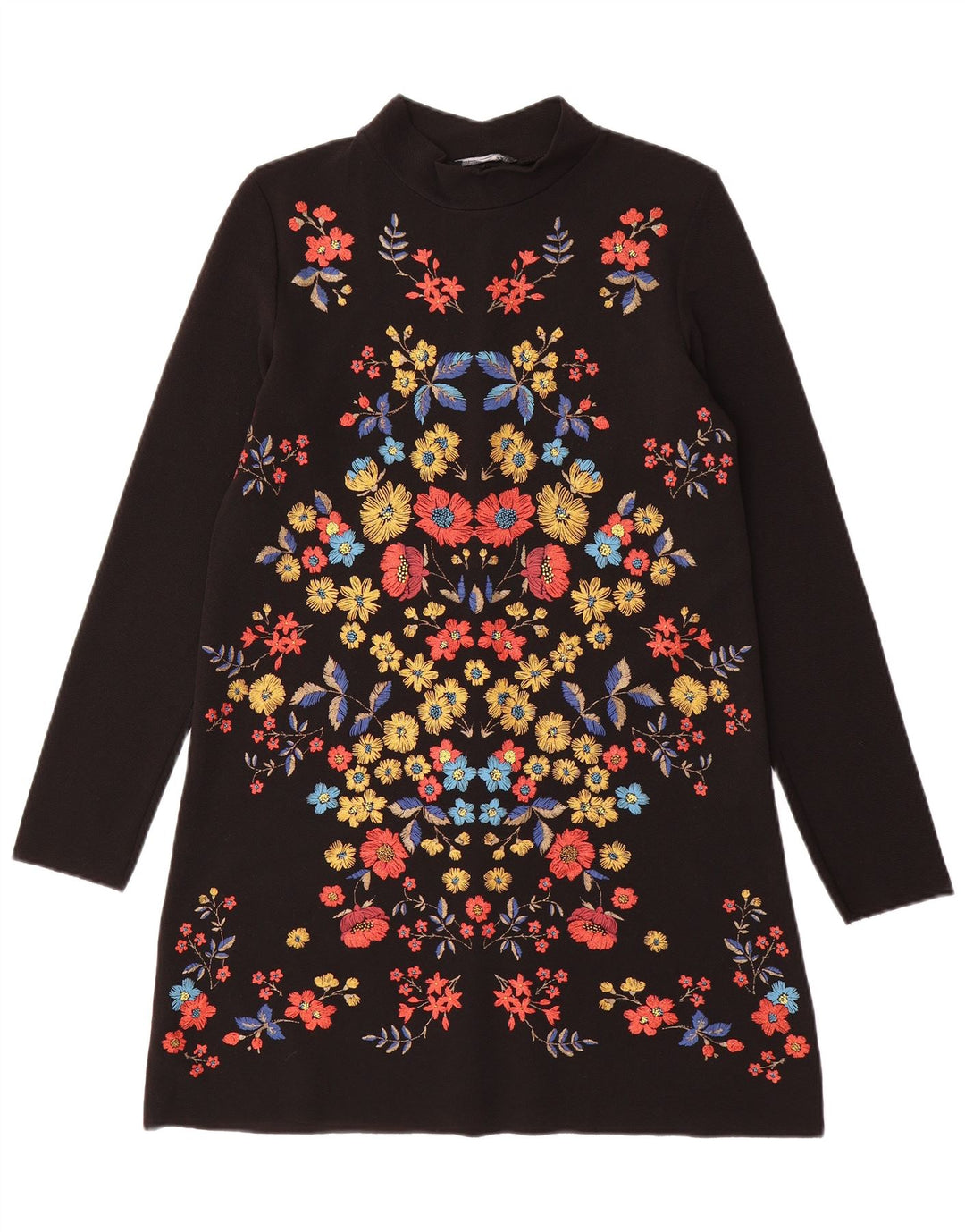 Zara Γυναικείο μακρυμάνικο φόρεμα Shift UK 10 Small Black Floral Polyester