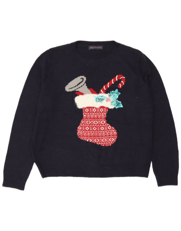 Marks & Spencer Γυναικείο πουλόβερ με λαιμόκοψη UK 18 XL Navy Blue Christmas
