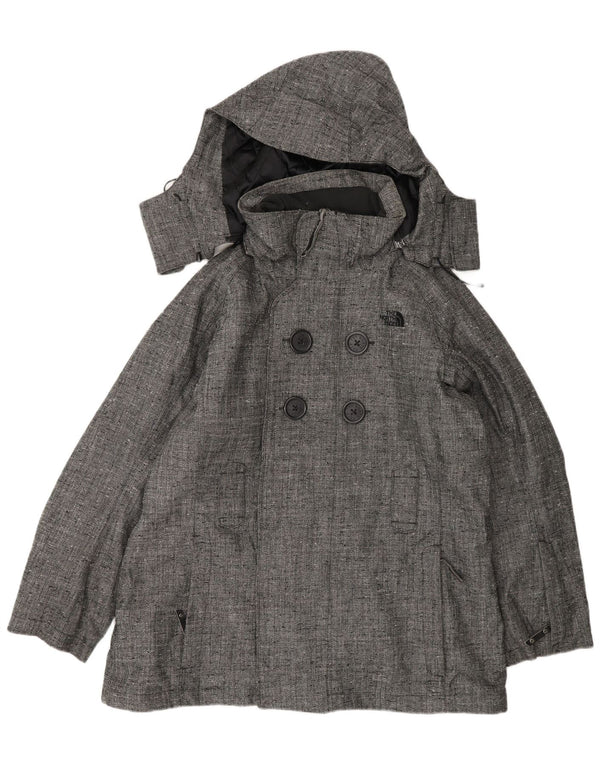 The North Face Womens Hooded Bomber Jacket UK 16 Large Grey Herringbone