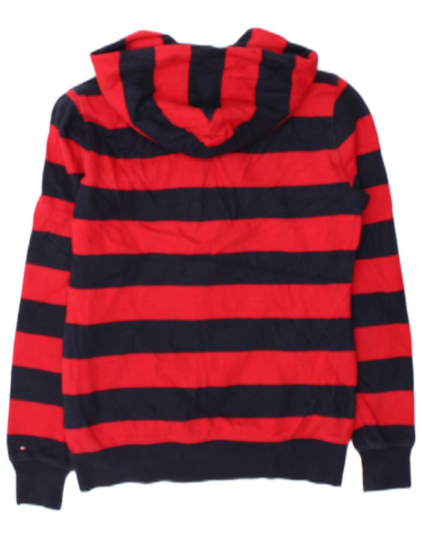 Tommy Hilfiger γυναικείο πουλόβερ με κουκούλα με φερμουάρ UK 10 μικρό κόκκινο ριγέ βαμβακερό