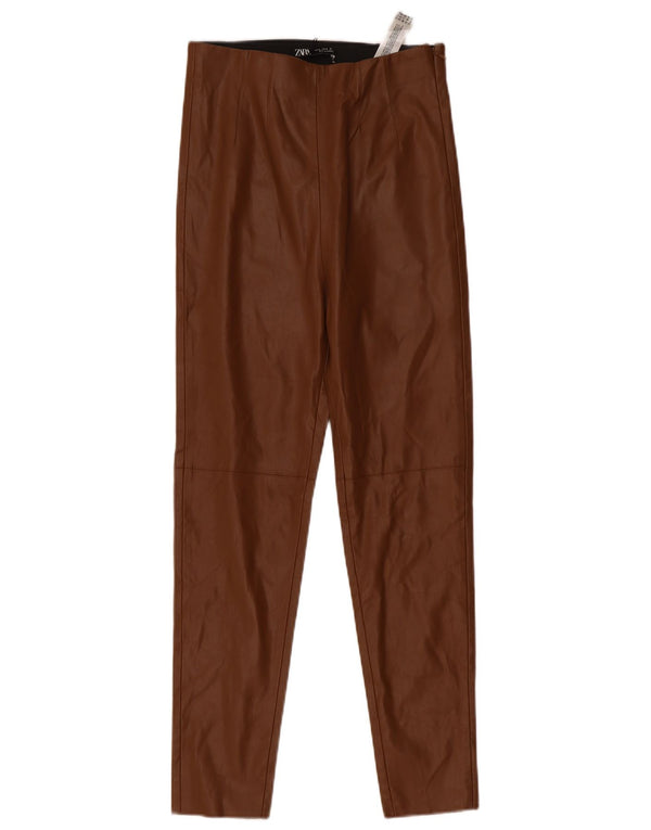 Zara Γυναικείο Skinny Faux Leather Παντελόνι Μεσαίο W28 L27 Καφέ Πολυεστέρας