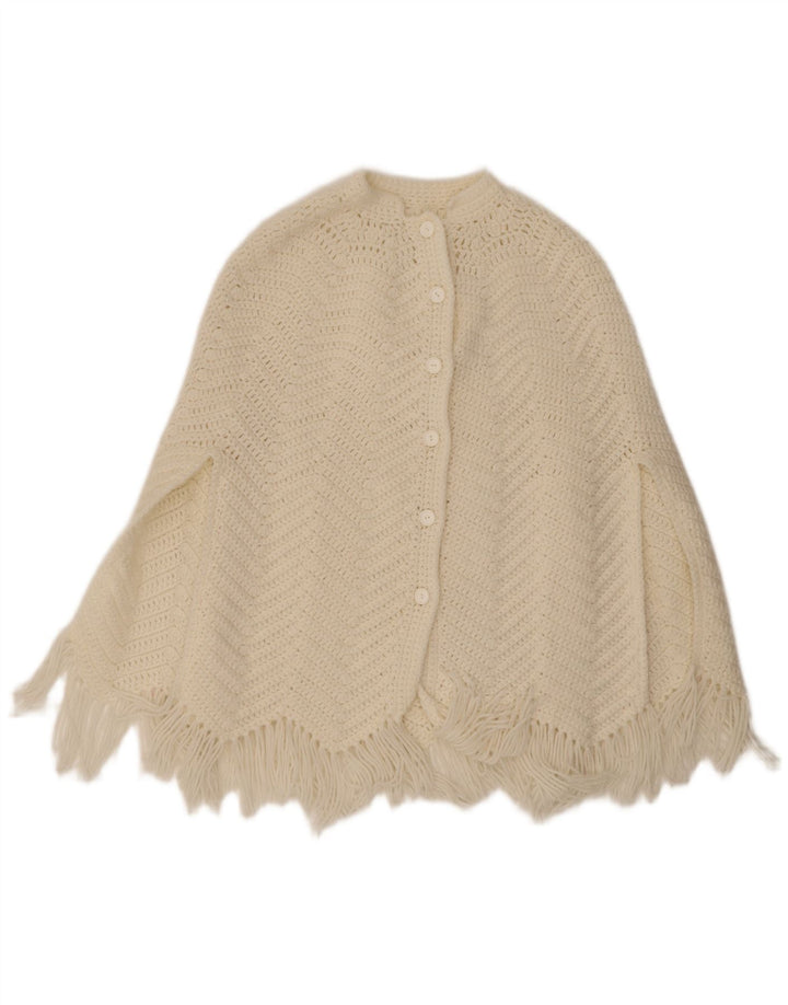 Vintage γυναικείο πουλόβερ Poncho Cardigan One Size Λευκό