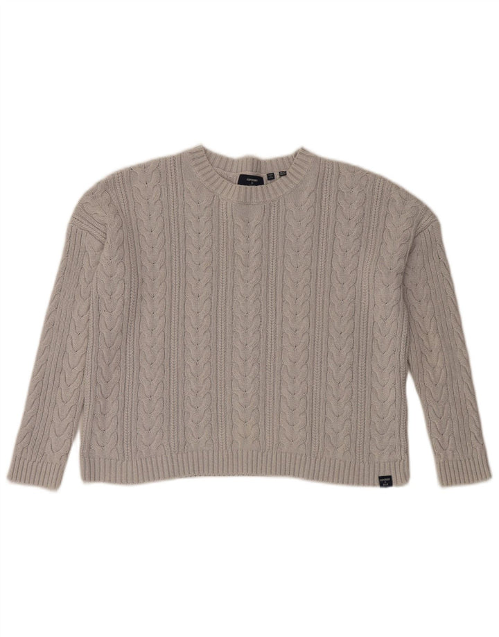 Γυναικείο Superdry Crop Oversized πουλόβερ με λαιμόκοψη UK 10 Small Grey