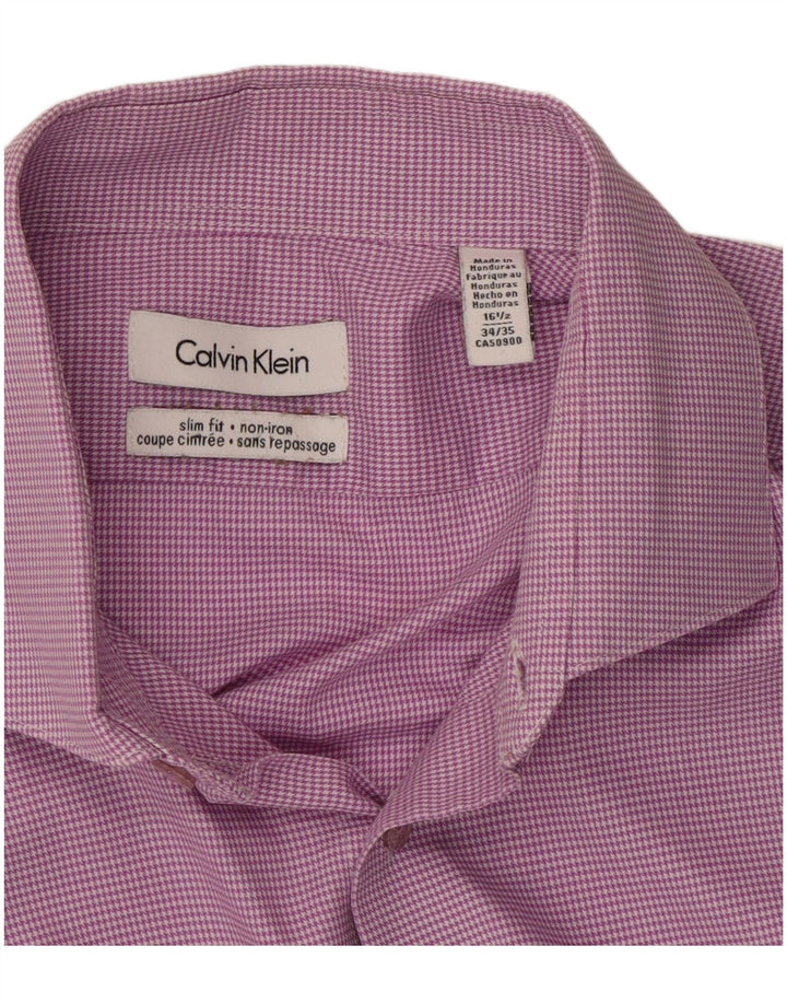 CALVIN KLEIN Ανδρικό πουκάμισο Slim Fit Size 16 1/2 Large Purple Houndstooth