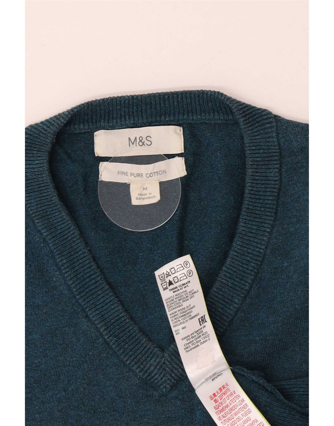 Marks & Spencer Ανδρικό πουλόβερ με λαιμόκοψη σε μεσαίο πράσινο βαμβάκι