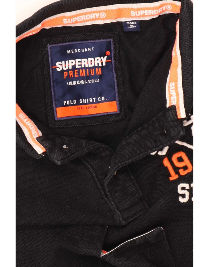 Ανδρικό γραφικό μπλουζάκι πόλο Superdry μεγάλο μαύρο