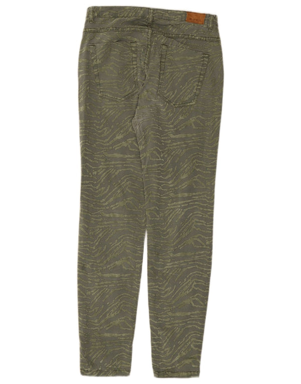ZARA Womens Slim Chino Trousers EU 34 2XS W24 L27 Khaki Animal Print