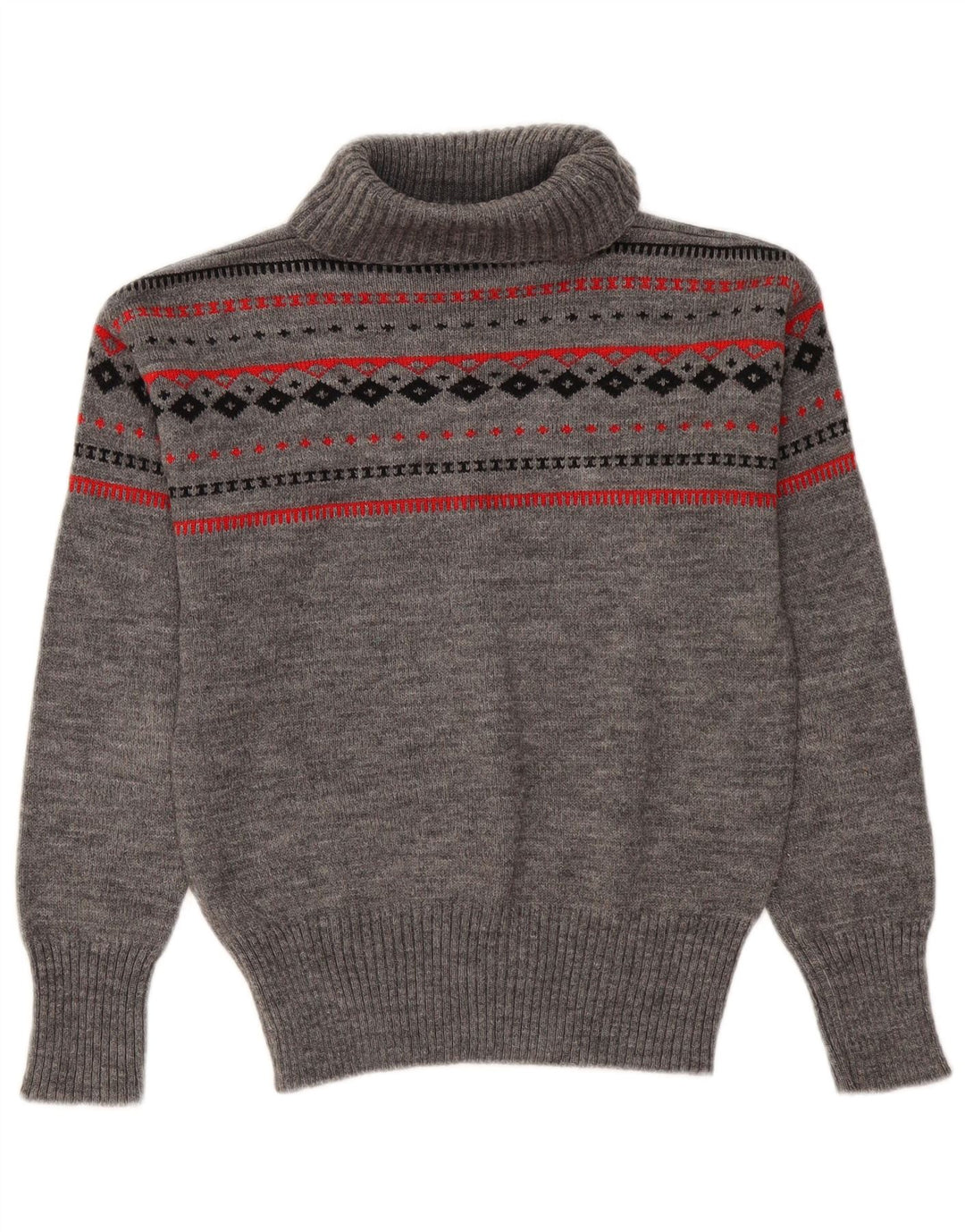 Vintage γυναικείο πουλόβερ με ρολό λαιμόκοψη UK 12 Medium Grey Fair Isle