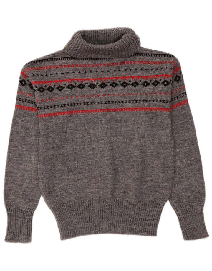 Vintage γυναικείο πουλόβερ με ρολό λαιμόκοψη UK 12 Medium Grey Fair Isle