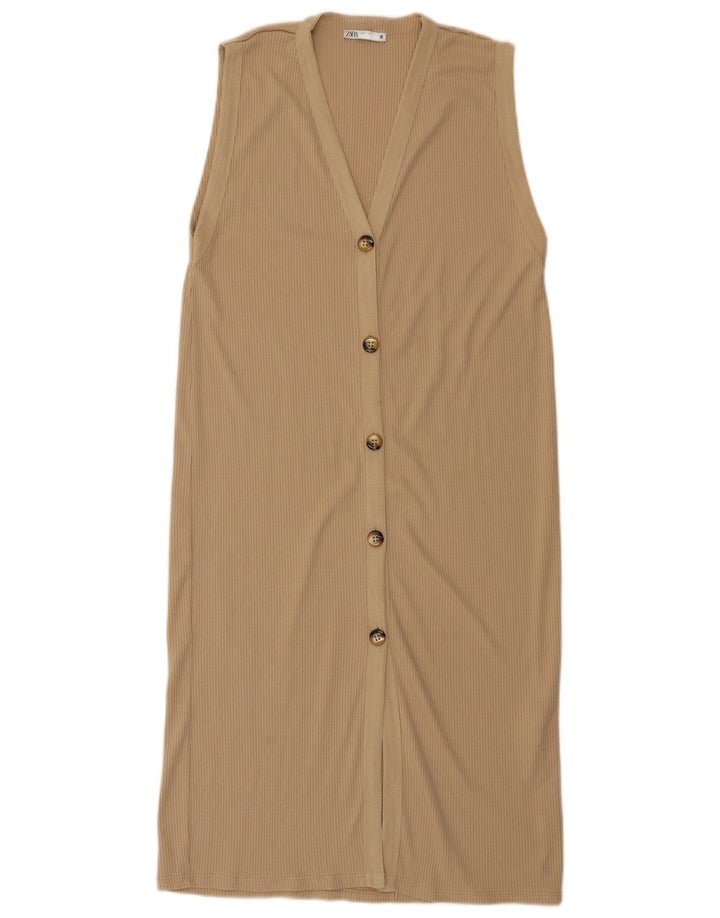Zara Γυναικείο Αμάνικο Maxi Φόρεμα UK 16 Large Beige Polyester