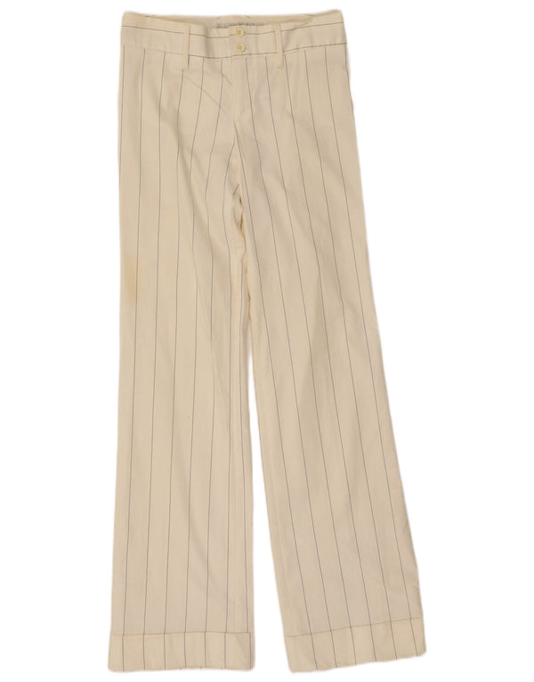 Zara γυναικείο μποτάκι casual παντελόνι EU 36 XS W26 L32 Λευκό βαμβακερό ριγέ