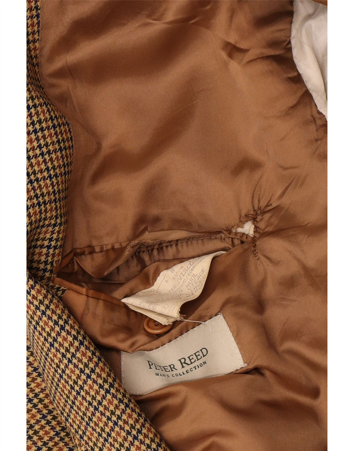 Vintage Ανδρικό τζάκετ σακάκι με 2 κουμπιά IT 54 2XL καφέ Houndstooth παρθένο μαλλί