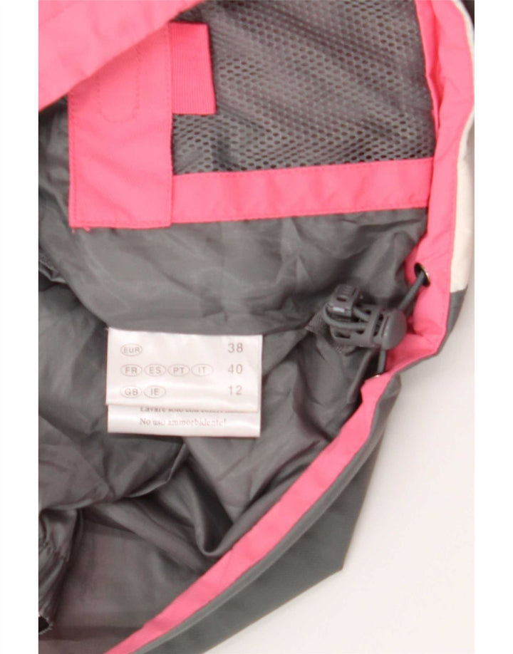 Vintage γυναικείο μπουφάν σκι με κουκούλα UK 12 Medium Pink Colourblock Polyamide