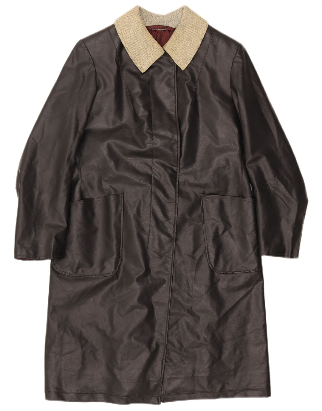 VINTAGE Γυναικείο Δερμάτινο Παλτό UK 12 Medium Black Colourblock